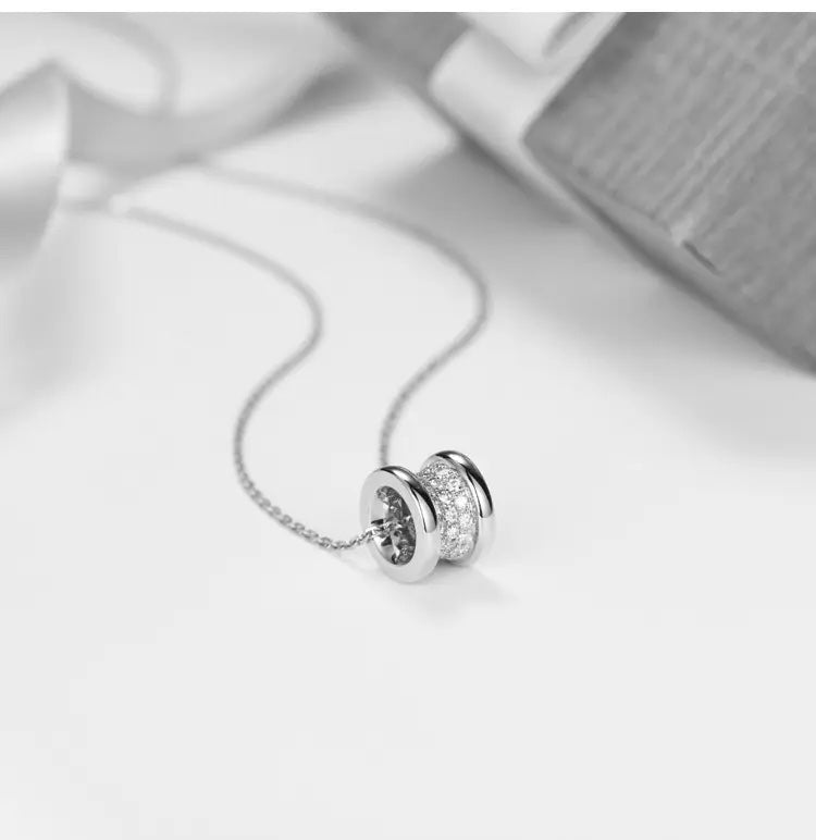Zircon Inlaid Wheeley Necklace - Silver
