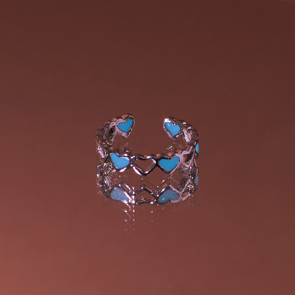 Glow in the Dark Sparkler Hearts Ring - Blue Salty