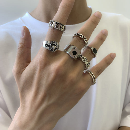 Set of 7 All Mood Silver Rings | Salty