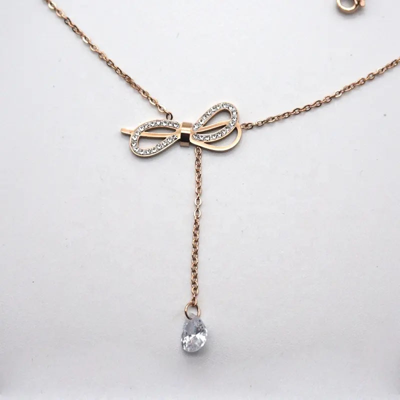 Adjustable Bow Hanging Rose Gold Necklace