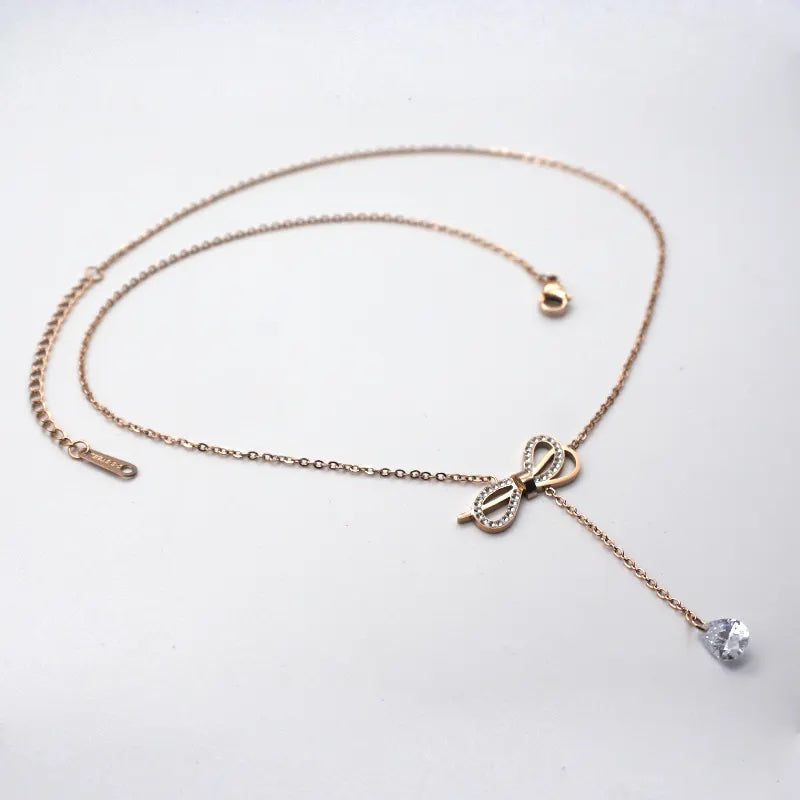 Adjustable Bow Hanging Rose Gold Necklace