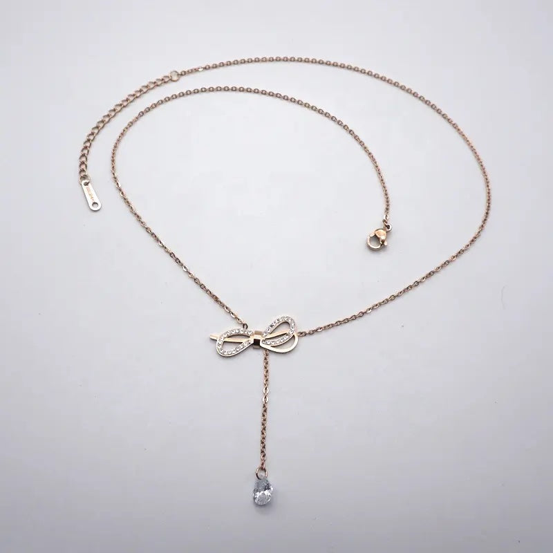 Adjustable Bow Hanging Rose Gold Necklace