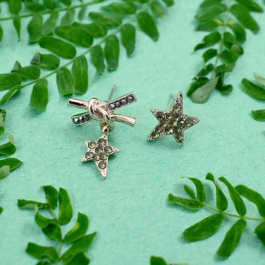 Asymmetric Midnight Green Studded Star Earrings