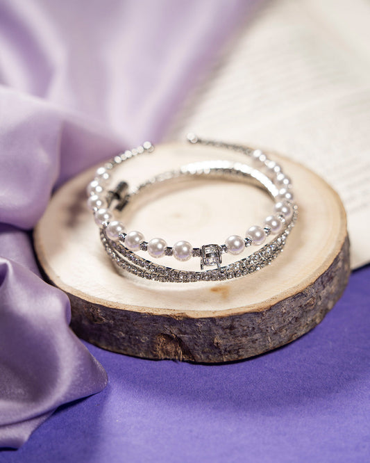 Dazzling Stackable Diamonds Cuff bracelet (Set of 2) - Silver