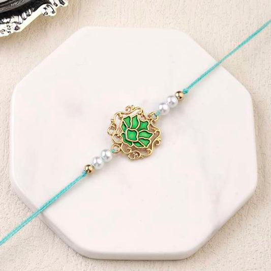 Tranquil Green Lotus Pearl Rakhi