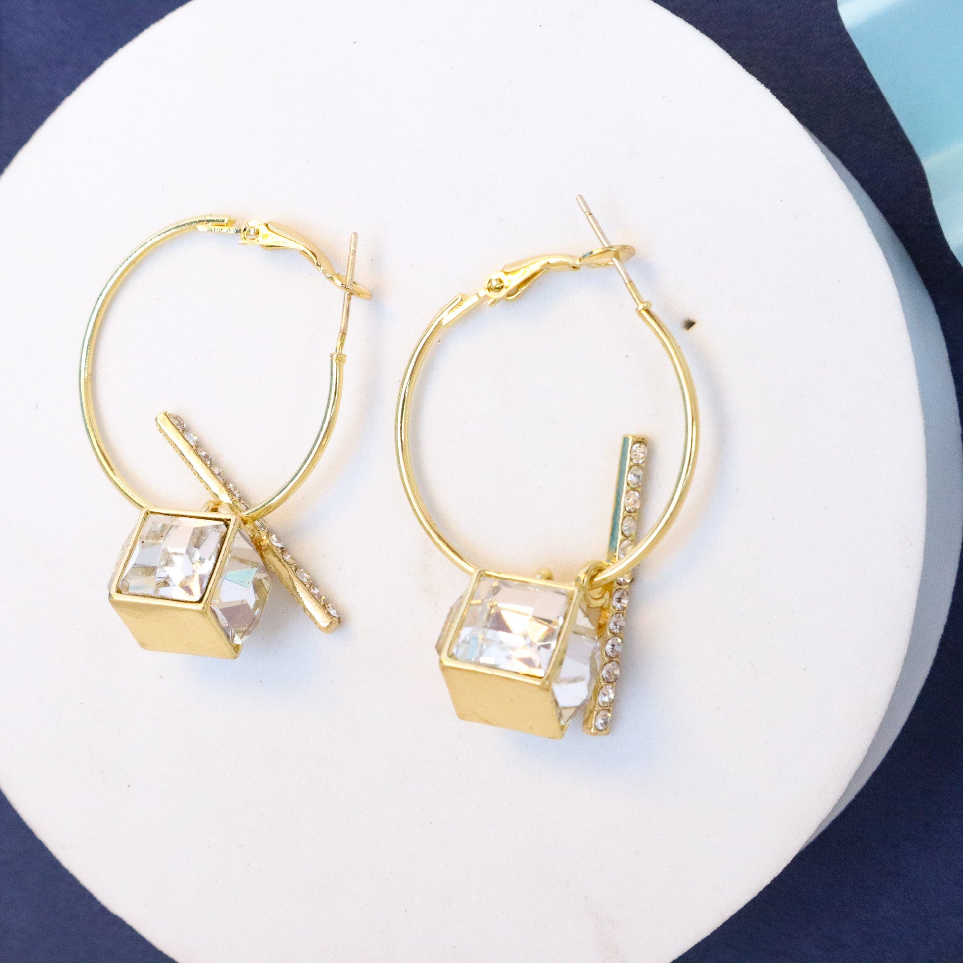 Big Crystal Lined Drop Hoop Earrings