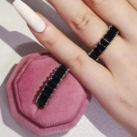Black Cubic Tennis Ring - Silver