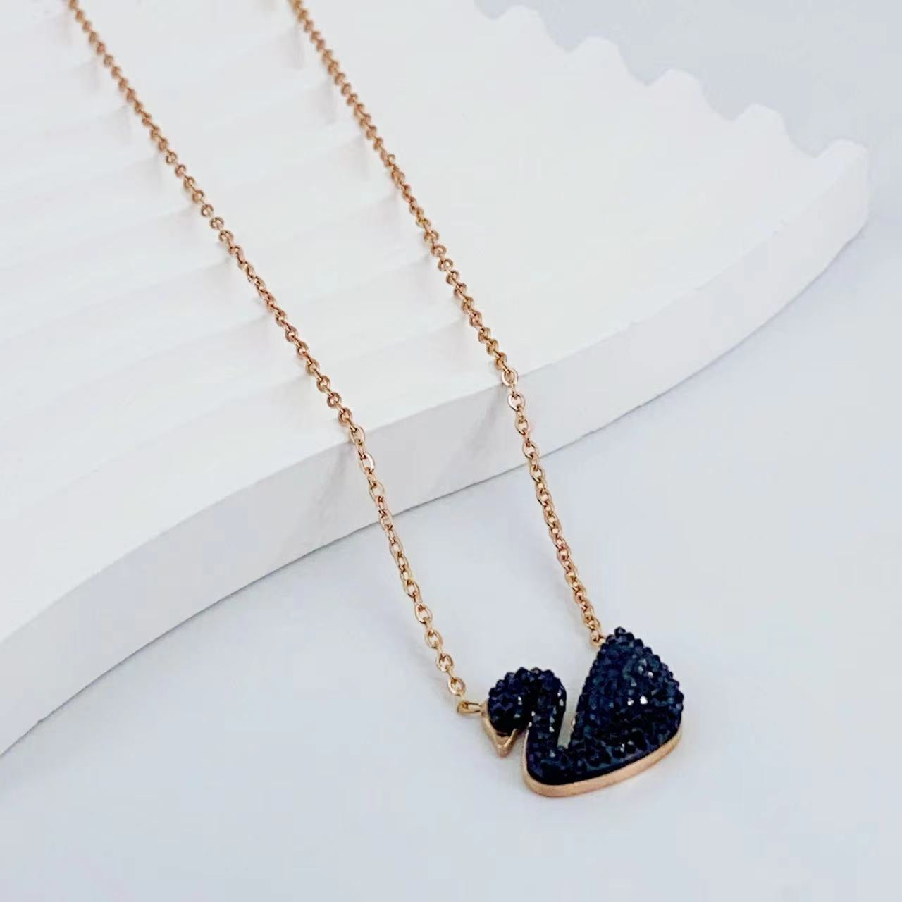 Black Night Studded Swan Necklace Salty