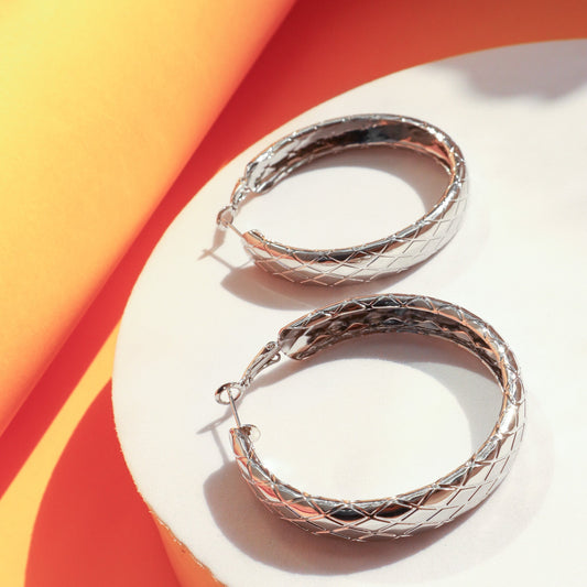 Boho Detailed silver hoops