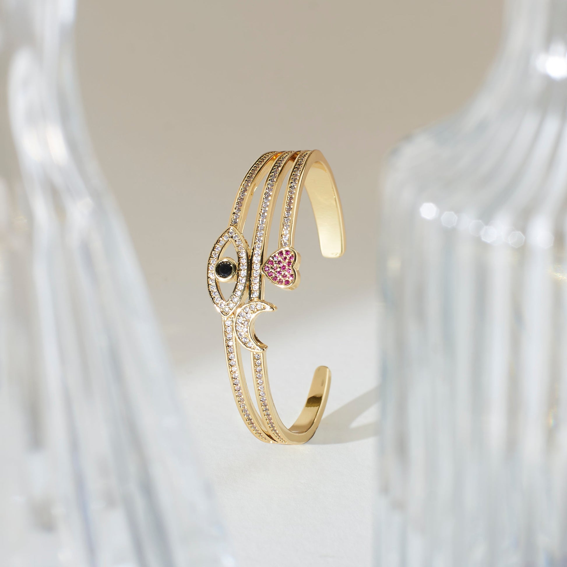 Celestial Love and Eye Charm Gold Cuff Salty