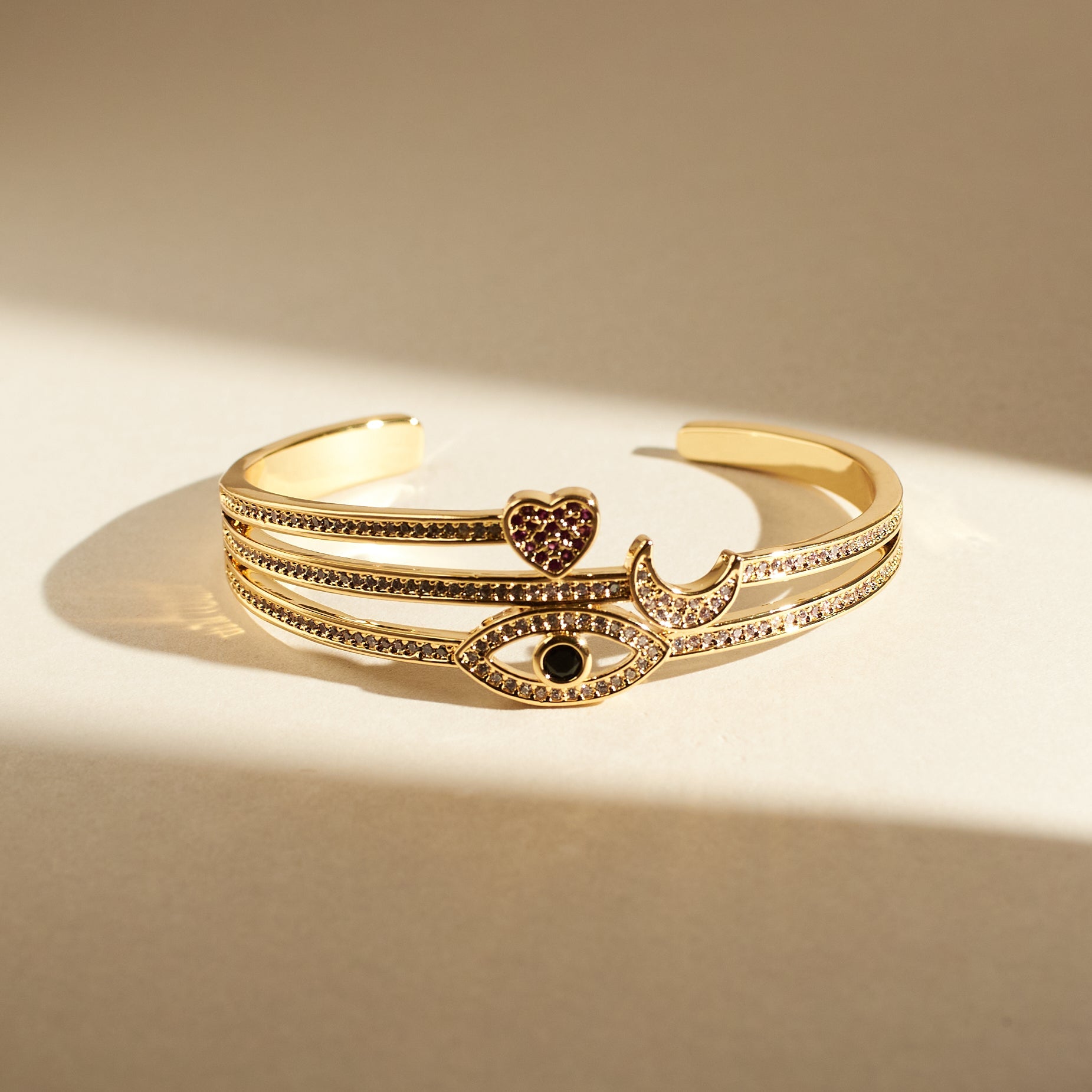 Celestial Love and Eye Charm Gold Cuff Salty