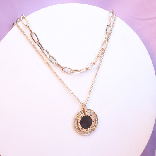 Chain Black Round Charm Necklace