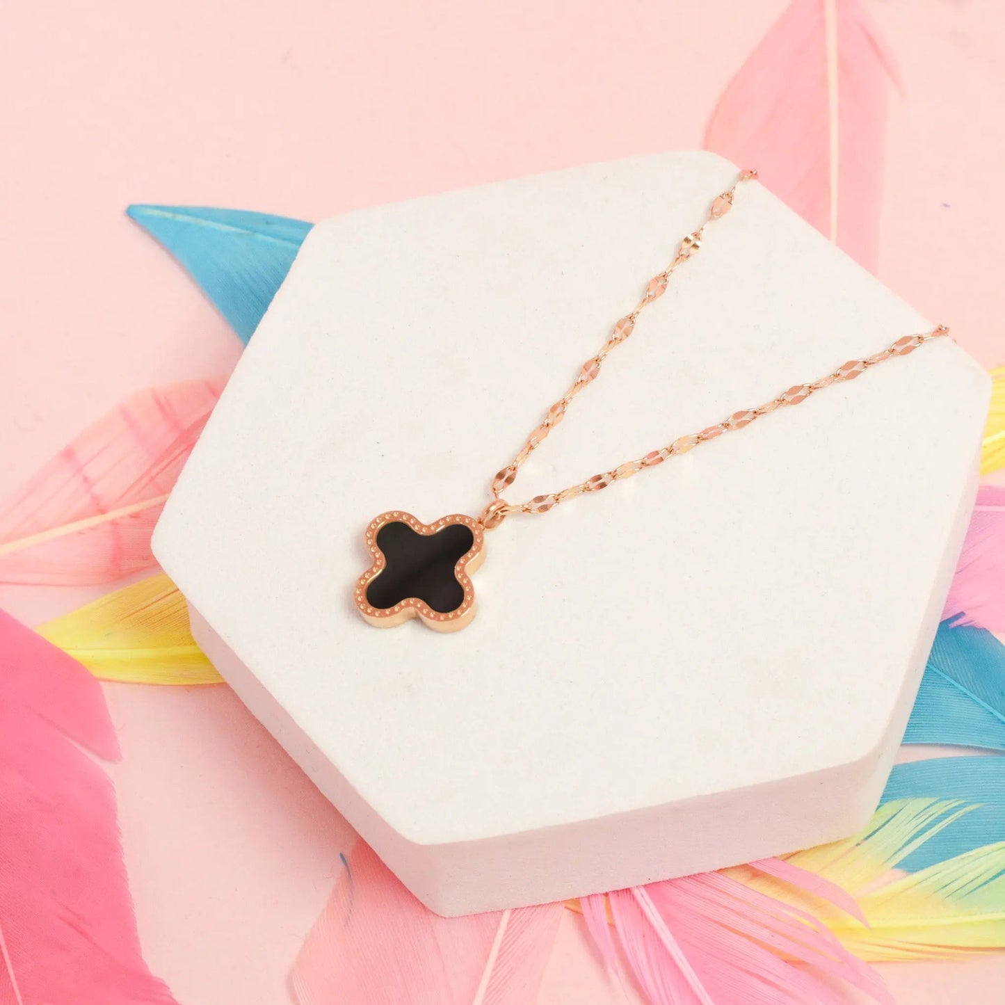 Clover Lucky Charm Necklace Reversible-  Stainless Steel