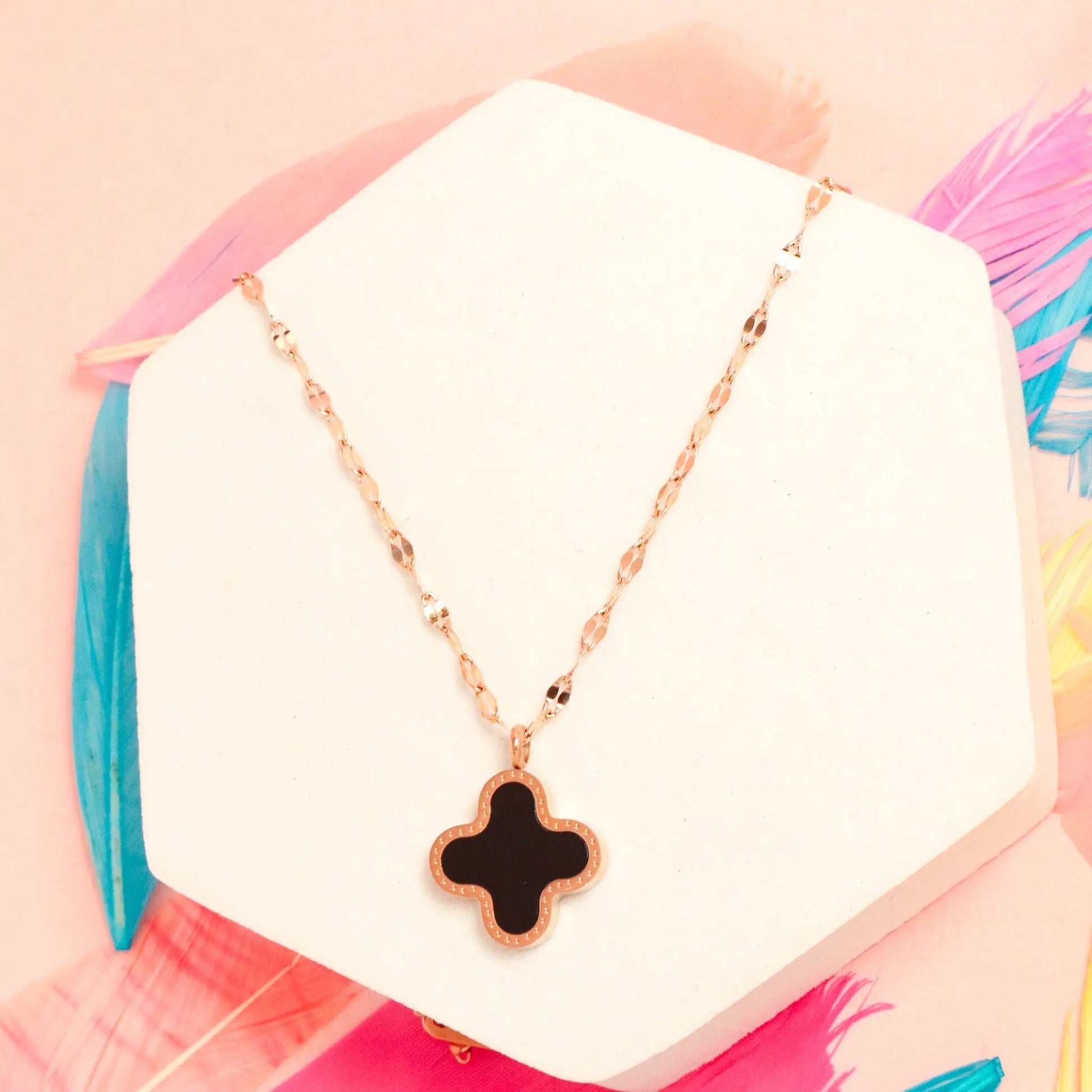 Clover Lucky Charm Necklace Reversible-  Stainless Steel