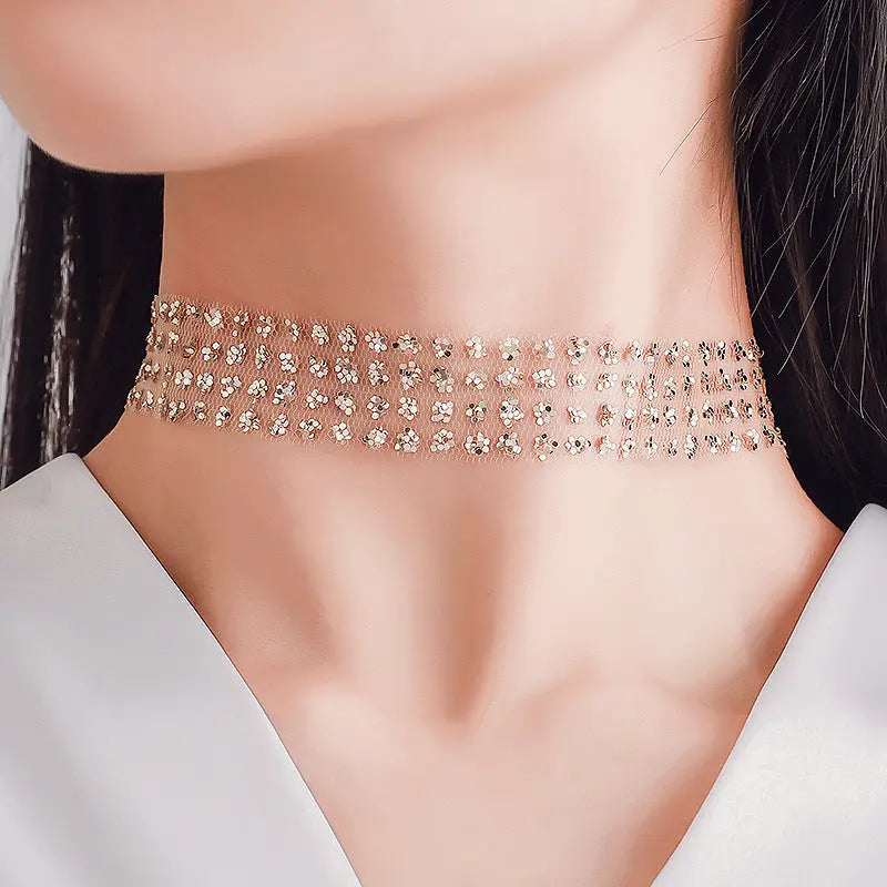 Collarbone Zirconia Charm Choker Necklace