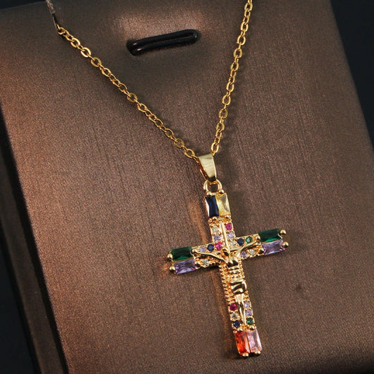 Crystal Cross Of Light Necklace - Multi | Salty