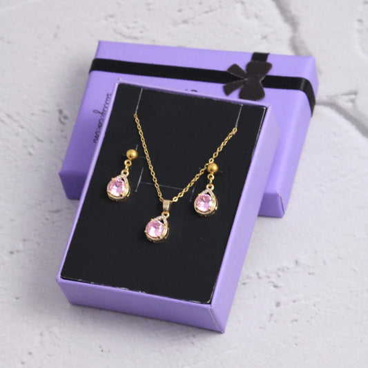 Crimson Rose Earrings and Necklace Set