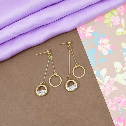 Crystal detail gold ring drop earrings
