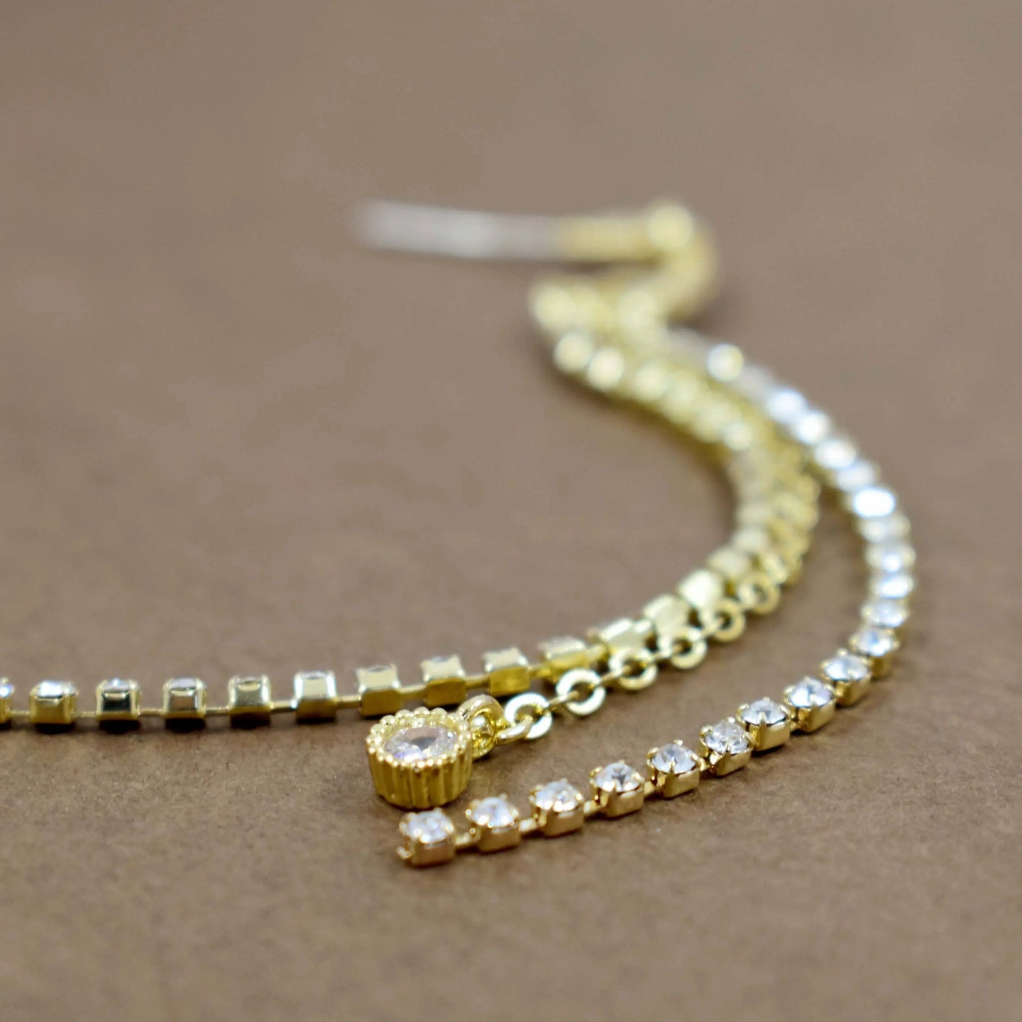 Crystal flower arched long drop gold earrings