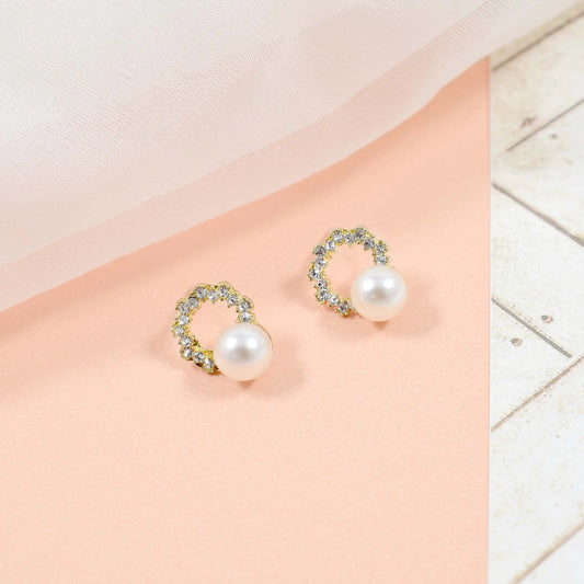 Crystal hoop pearl charm earrings