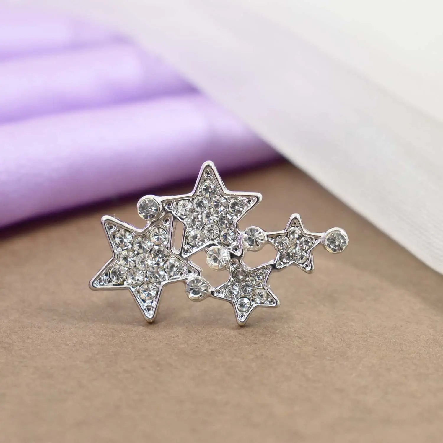 Crystal studded 4 star silver earrings