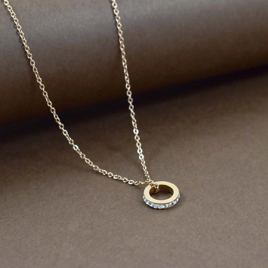 Crystal studded donut gold necklace
