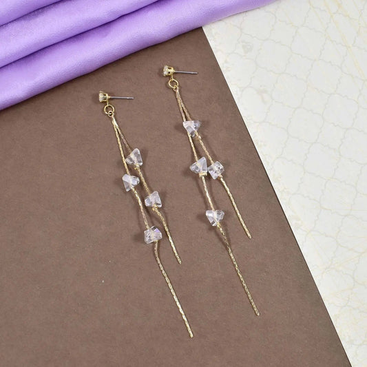 Crystal tassel long gold earrings