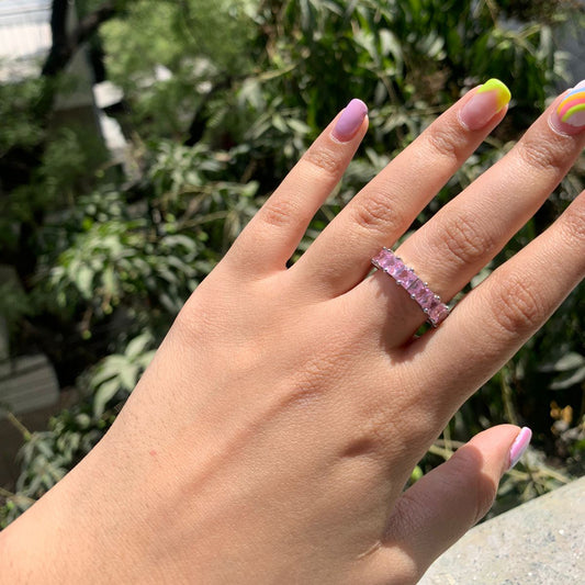 Cubic Pink Sapphire Tennis Ring