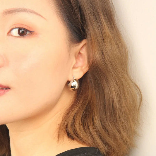 Cute Elegant Bean Fashion Hoop Stud Silver Earrings