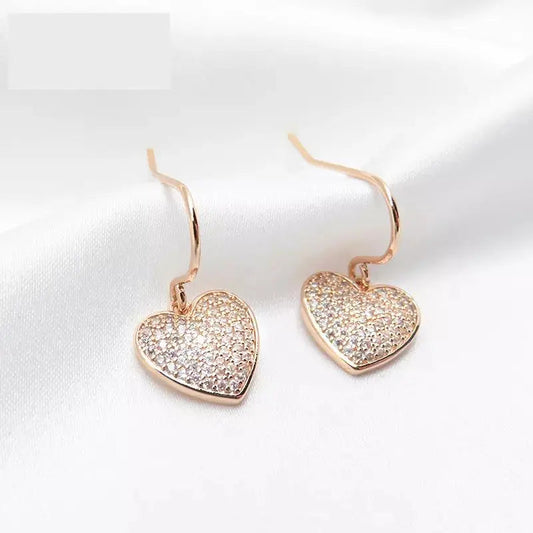 Cute Small Heart Studded Drop Earrings - Rose Gold | Salty