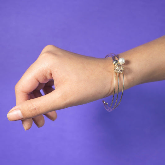 Pearl Ball Bangle Gold (Set of 3)