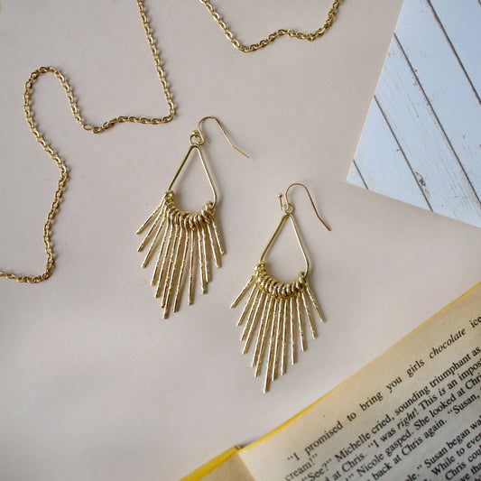 Dangling Gold Teardrop Tassel Drop Earrings