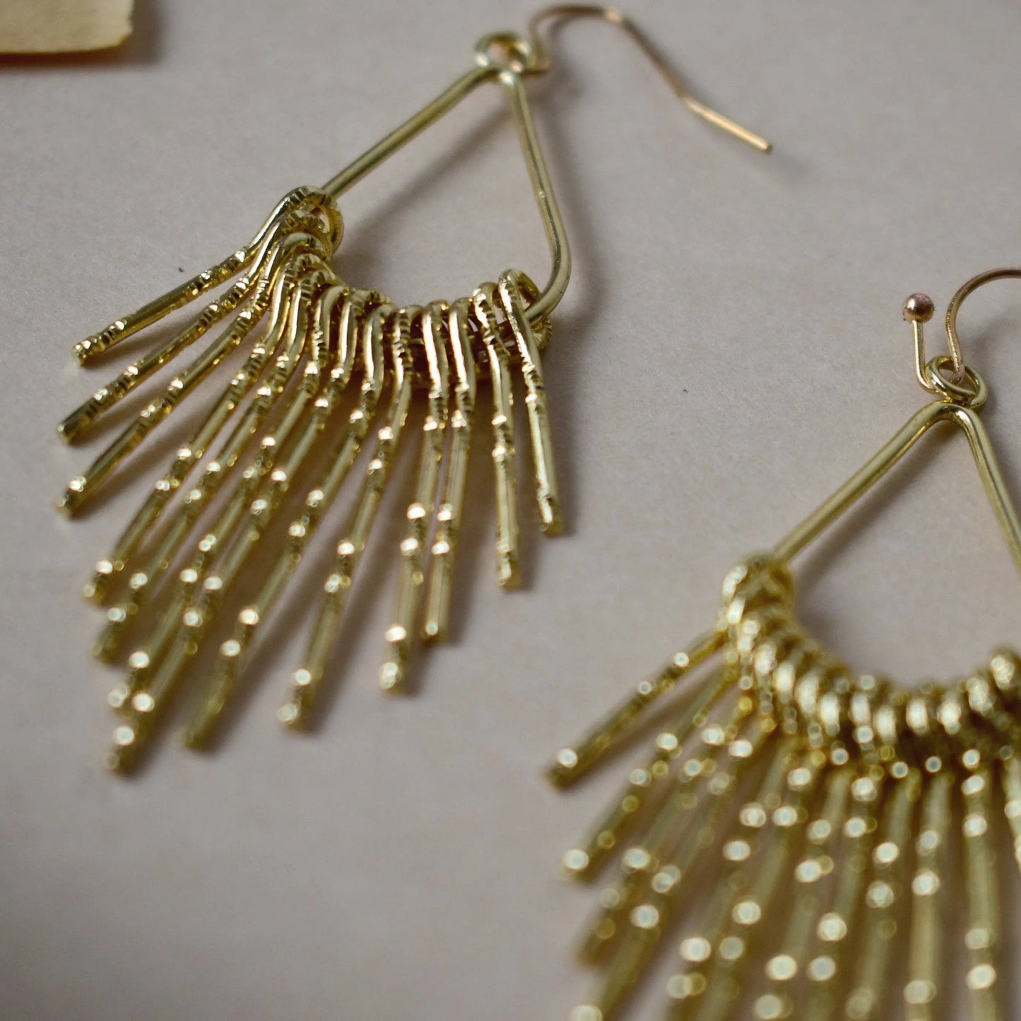 Dangling Gold Teardrop Tassel Drop Earrings