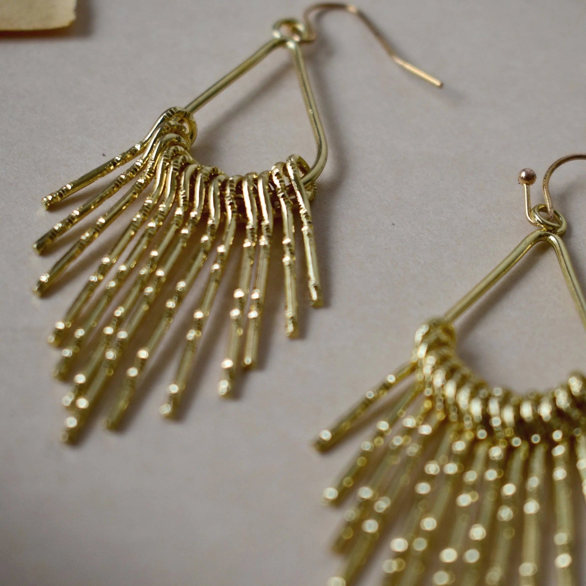 Dangling Gold Teardrop Tassel Drop Earrings