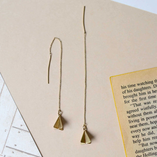 Pyramid Threader Pull-out Drop Earrings - Gold