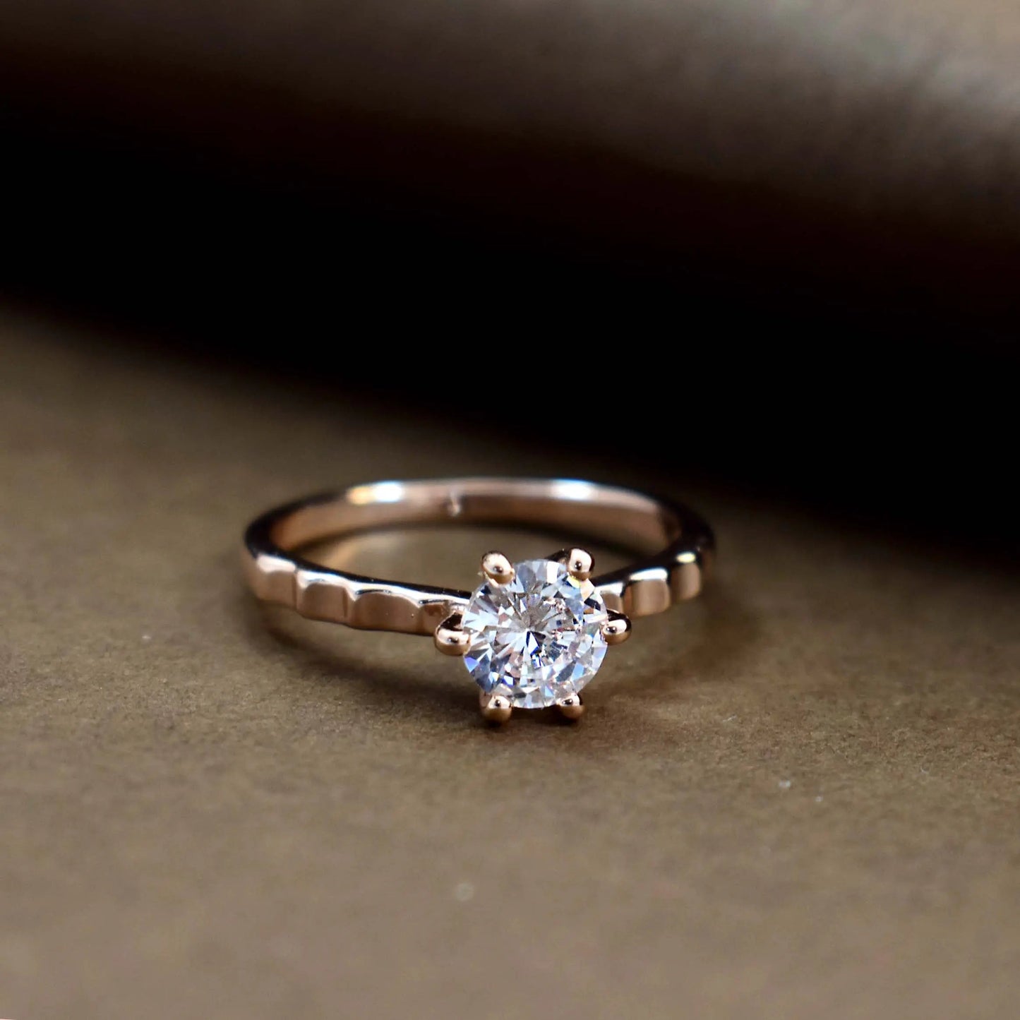 Multiple indent crystal rose-gold ring