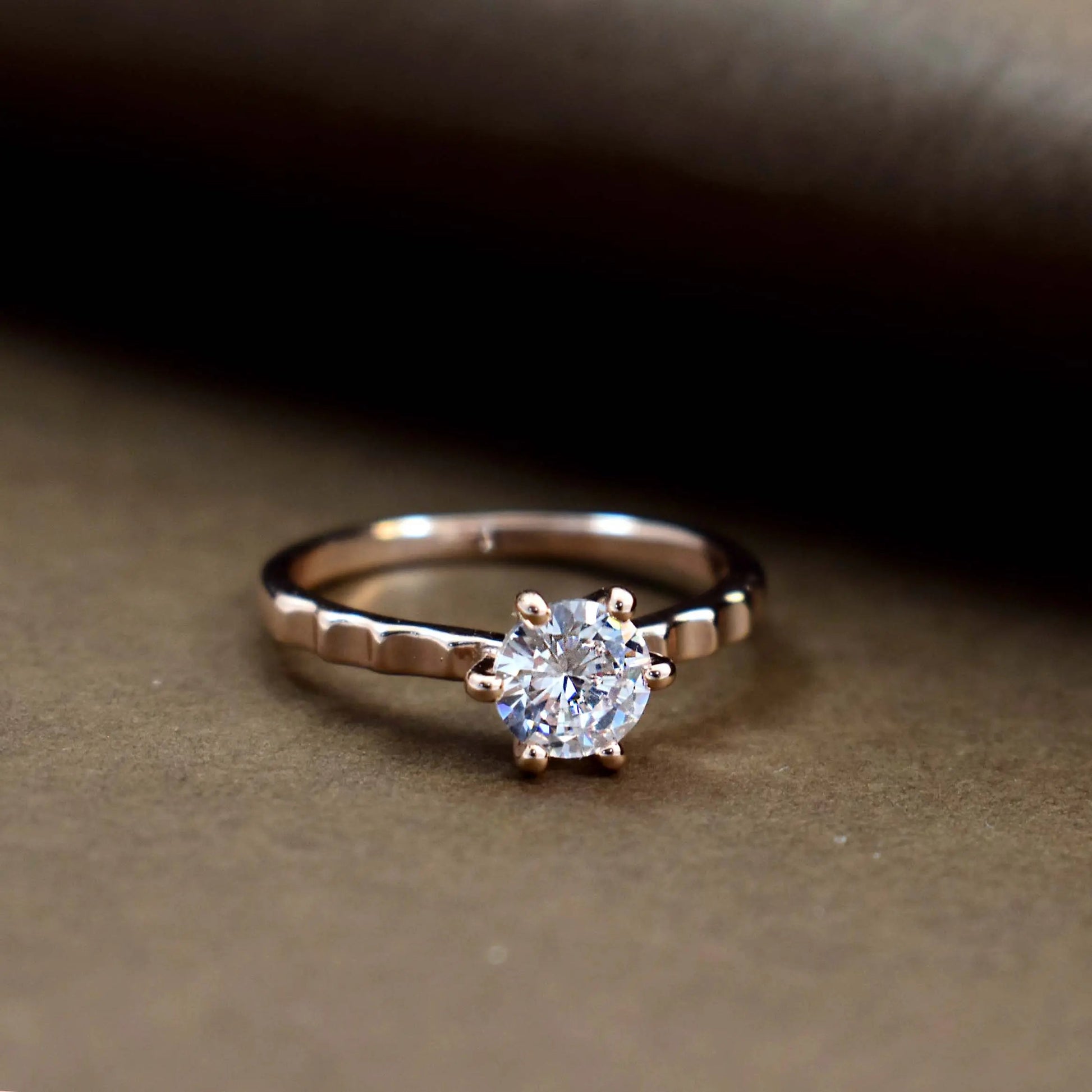 Multiple indent crystal rose-gold ring