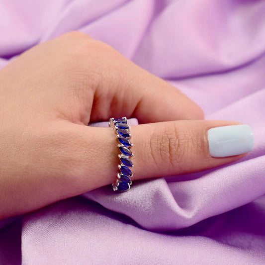 Navy leaf silver tennis ring