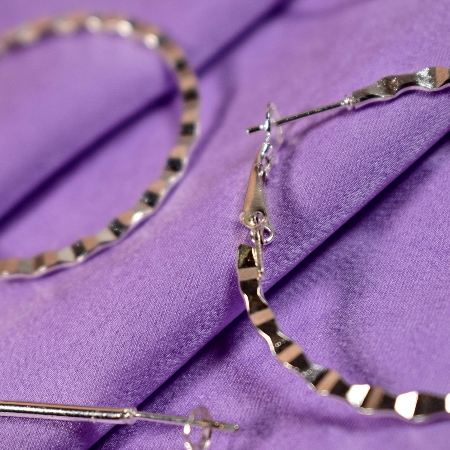 Set of 6 Heart Round Hoop Textured Earrings - Silver with Rhinestone and Pearl Studs