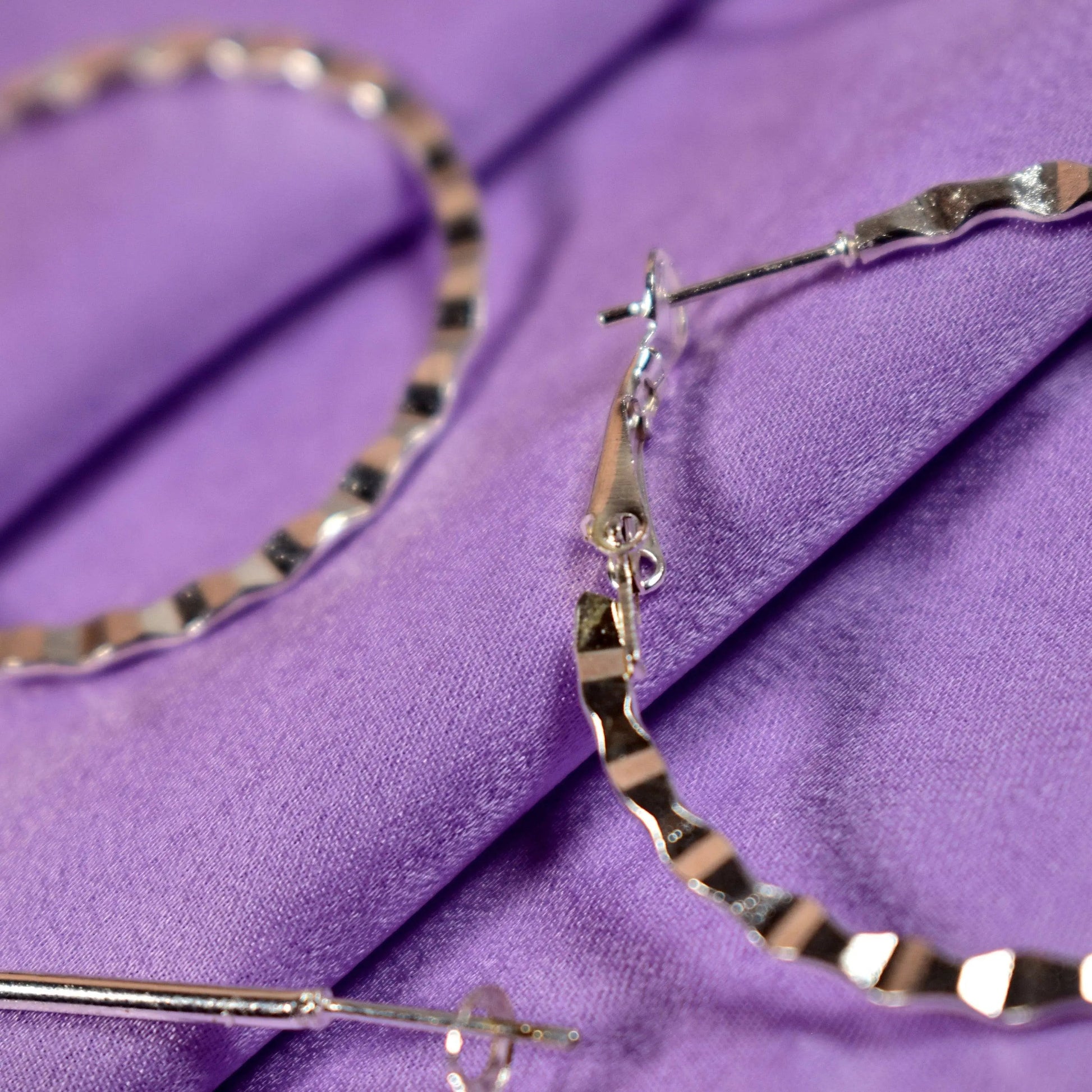 Set of 6 Heart Round Hoop Textured Earrings - Silver with Rhinestone and Pearl Studs