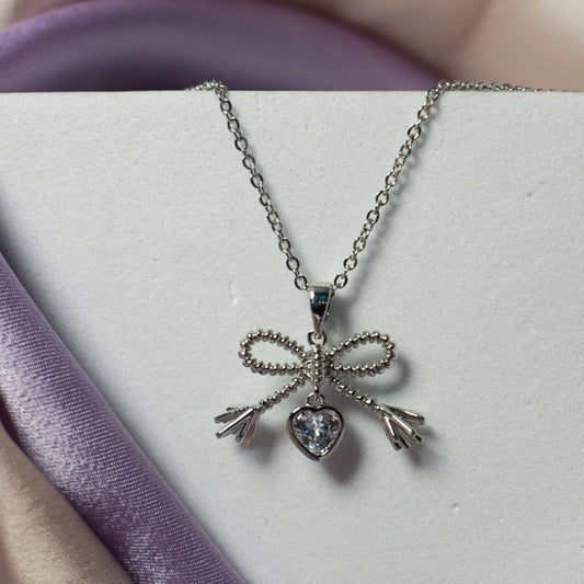 Diamond Bow Silver Necklace Salty