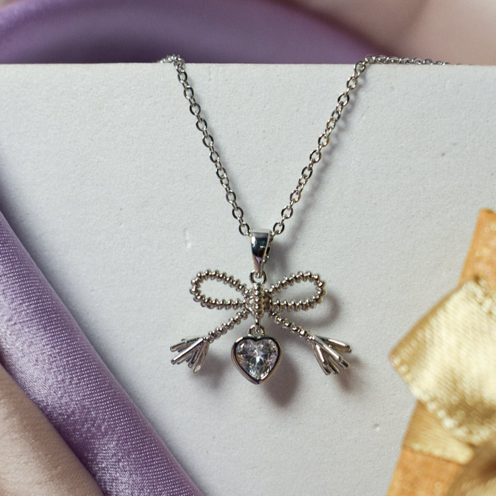 Diamond Bow Silver Necklace Salty