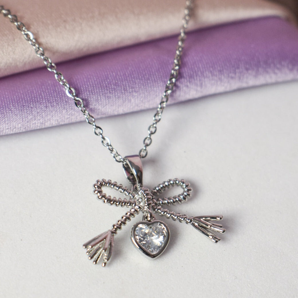 Diamond Bow Silver Necklace Salty