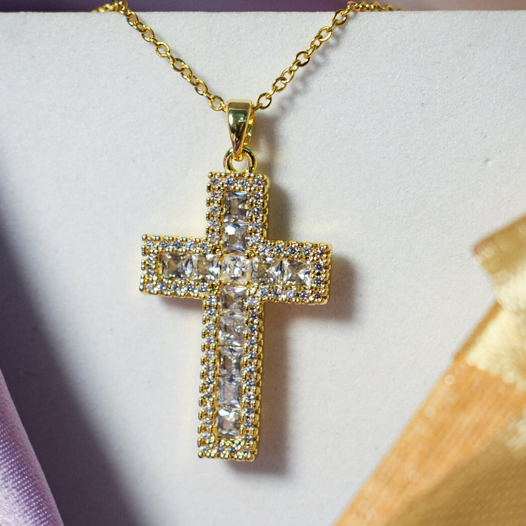 Diamond Filled Big Golden Cross Salty