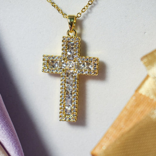 Diamond Filled Big Golden Cross Salty