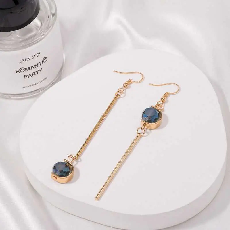 Double C Shape Asymmetric Blue Stone Grey Stone Drop Earrings