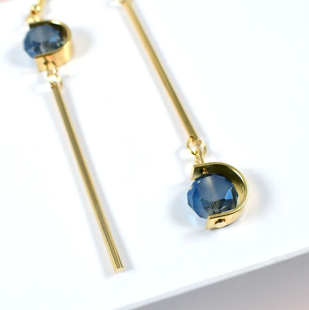 Double C Shape Asymmetric Blue Stone Grey Stone Drop Earrings