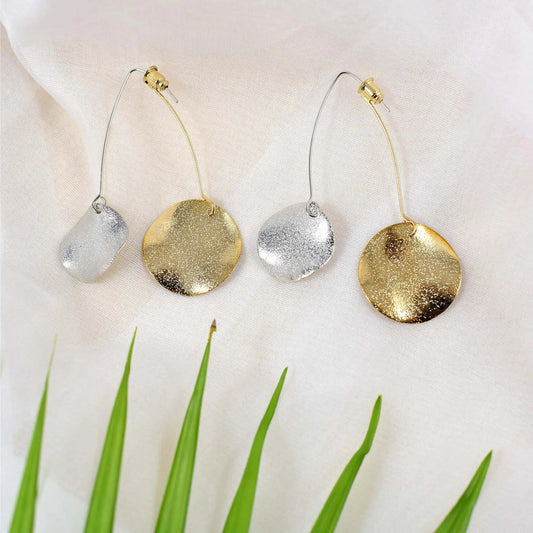 Dual Toned Metal Sheen 2-in-1 Drop Earrings