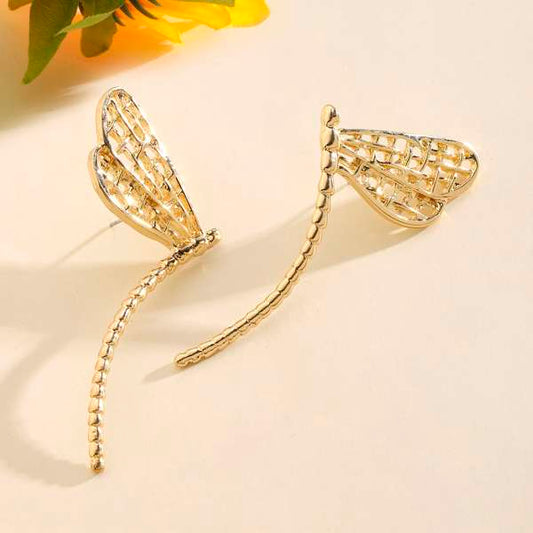 Metallic Dragon Fly Gold Earring
