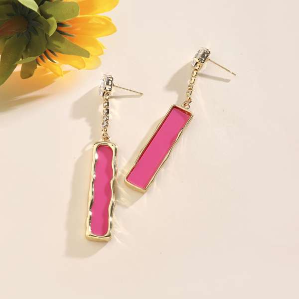 Pink Enamel Crystal Gold Earring